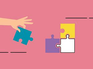 Softwarelösungen: Grafik einer Hand, die ein Puzzlestück einfügt